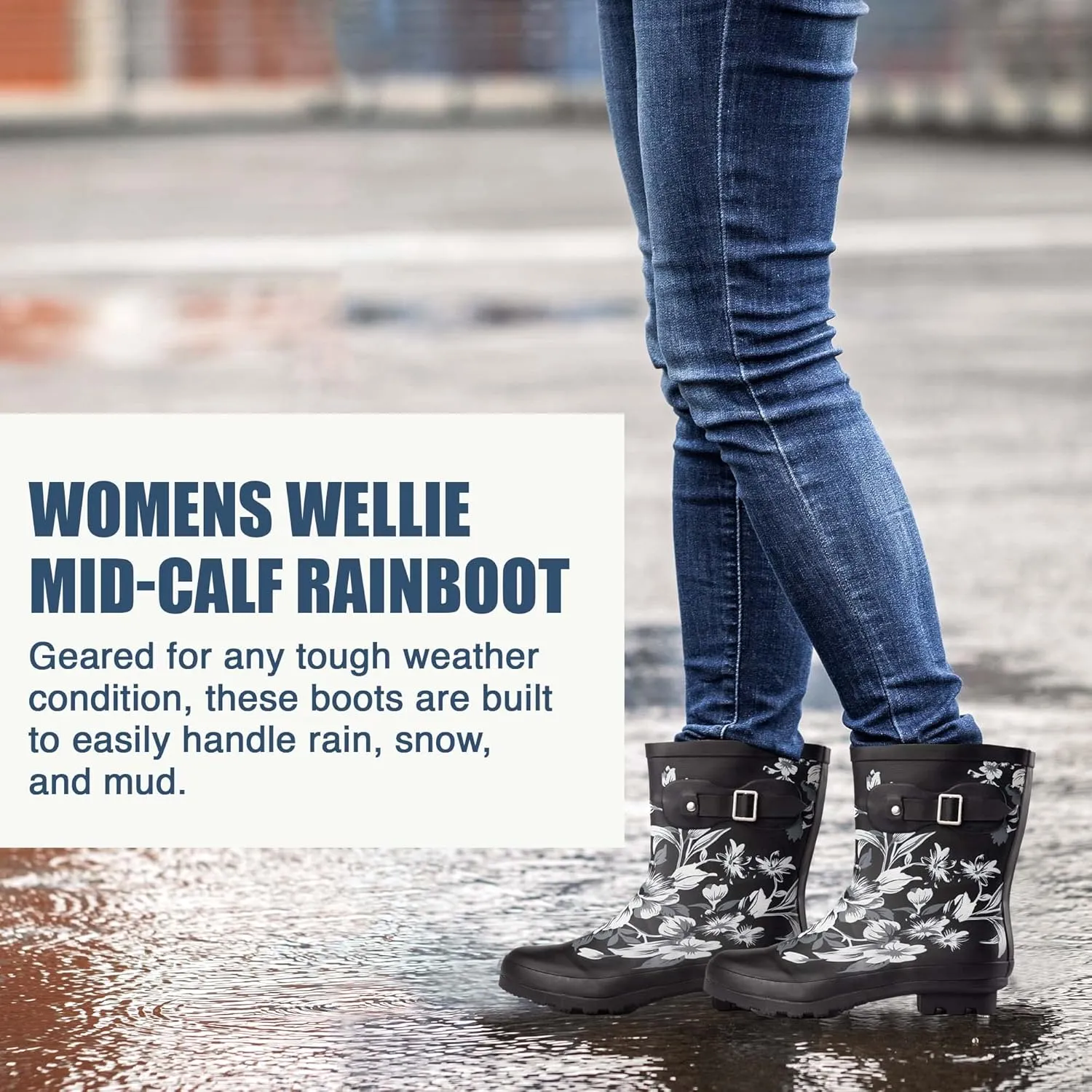 NORTY Rubber Boots for Women - Waterproof Above-Ankle Rain Shoes for Work and Recreation - All-Weather Outdoor Footwear - Runs 1/2 Size Large
