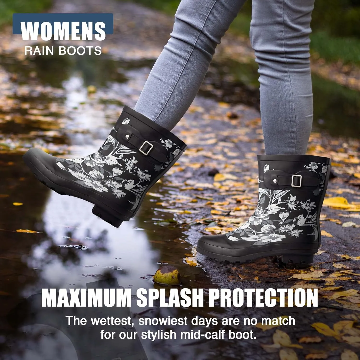 NORTY Rubber Boots for Women - Waterproof Above-Ankle Rain Shoes for Work and Recreation - All-Weather Outdoor Footwear - Runs 1/2 Size Large