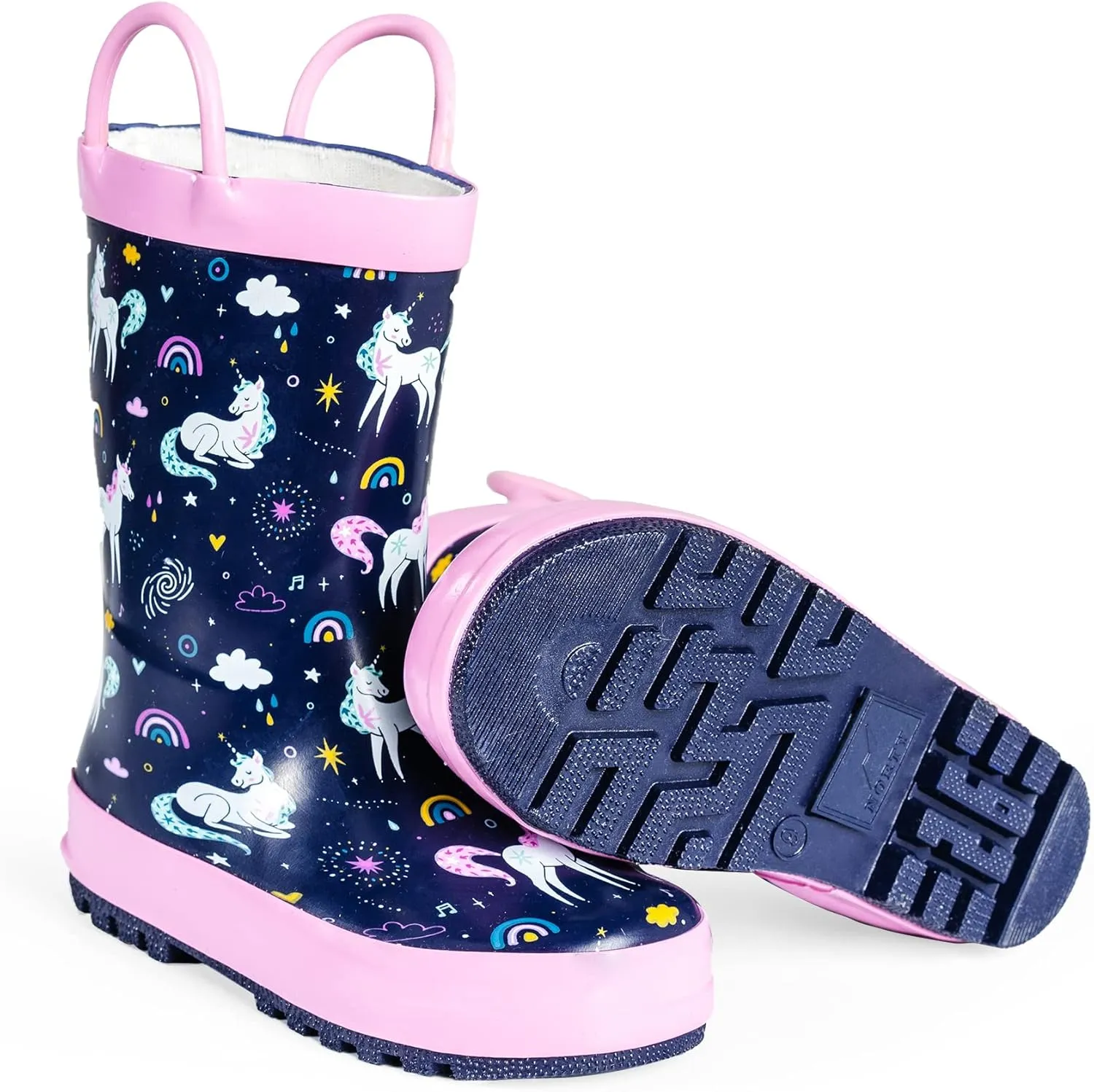 NORTY Rubber Rain Boots for Kids - Waterproof Rubber Boots Boys and Girls Solid & Printed Rainboots for Toddlers and Kids