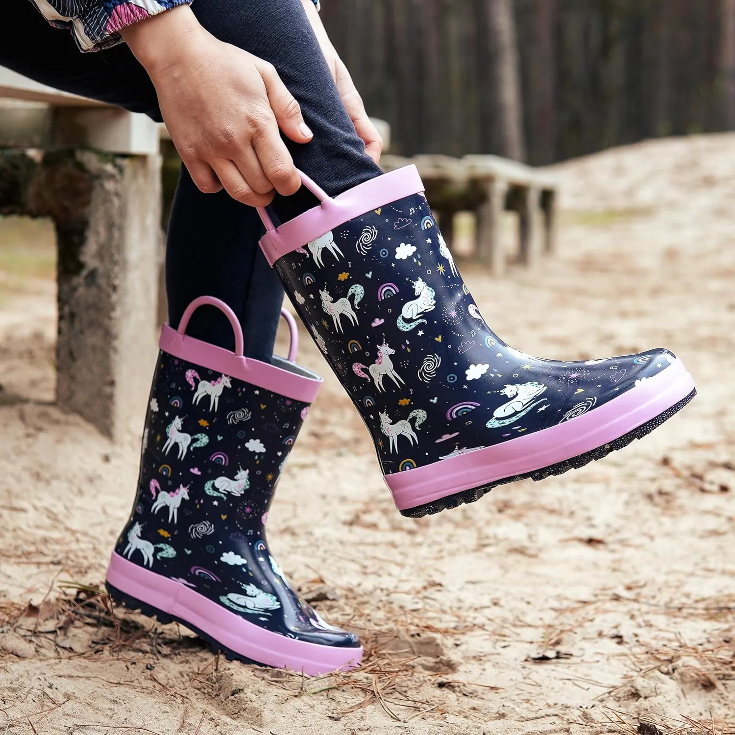 NORTY Rubber Rain Boots for Kids - Waterproof Rubber Boots Boys and Girls Solid & Printed Rainboots for Toddlers and Kids
