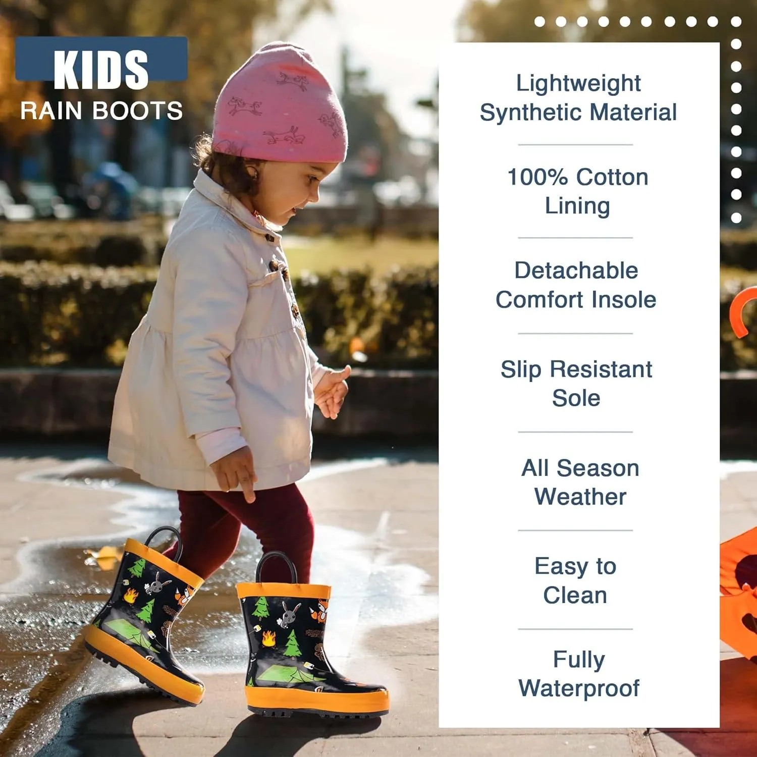 NORTY Rubber Rain Boots for Kids - Waterproof Rubber Boots Boys and Girls Solid & Printed Rainboots for Toddlers and Kids