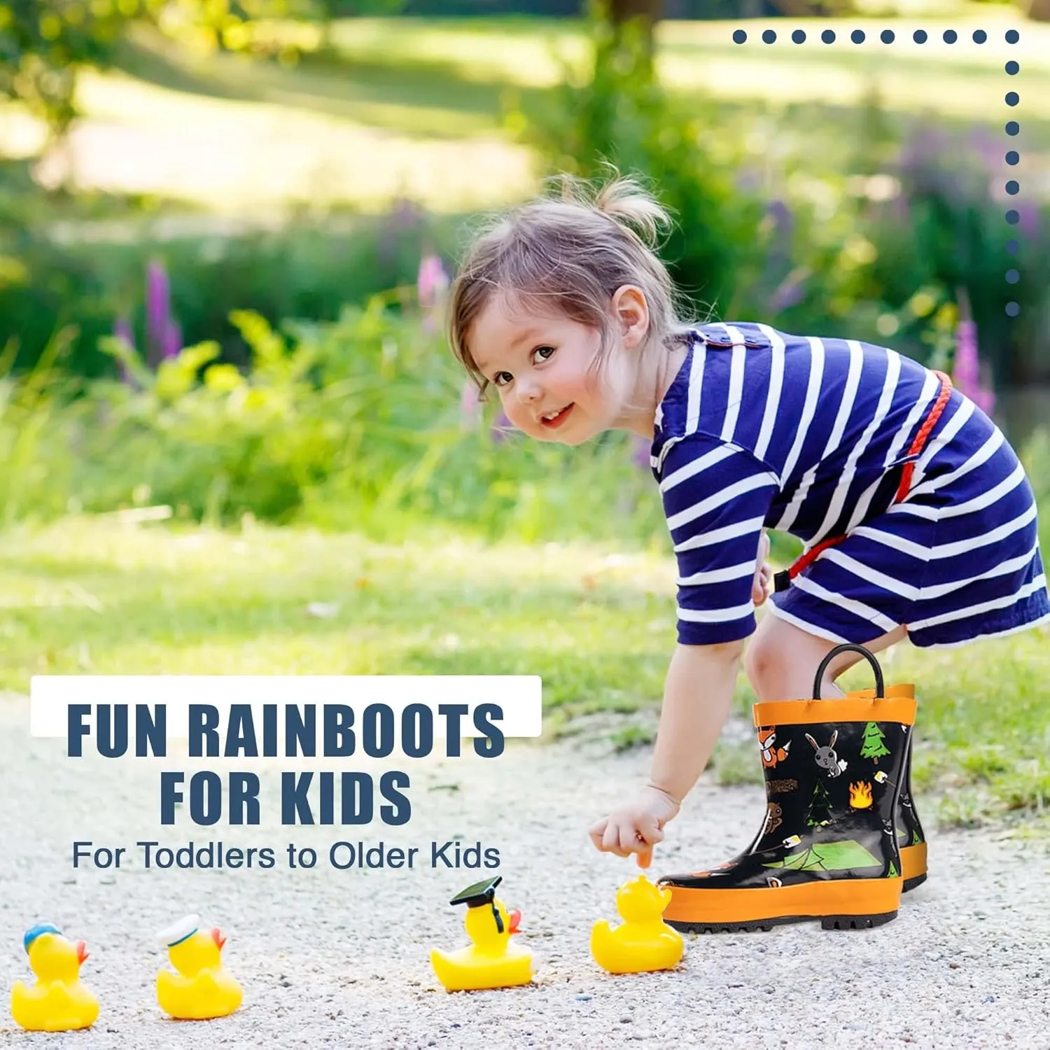 NORTY Rubber Rain Boots for Kids - Waterproof Rubber Boots Boys and Girls Solid & Printed Rainboots for Toddlers and Kids