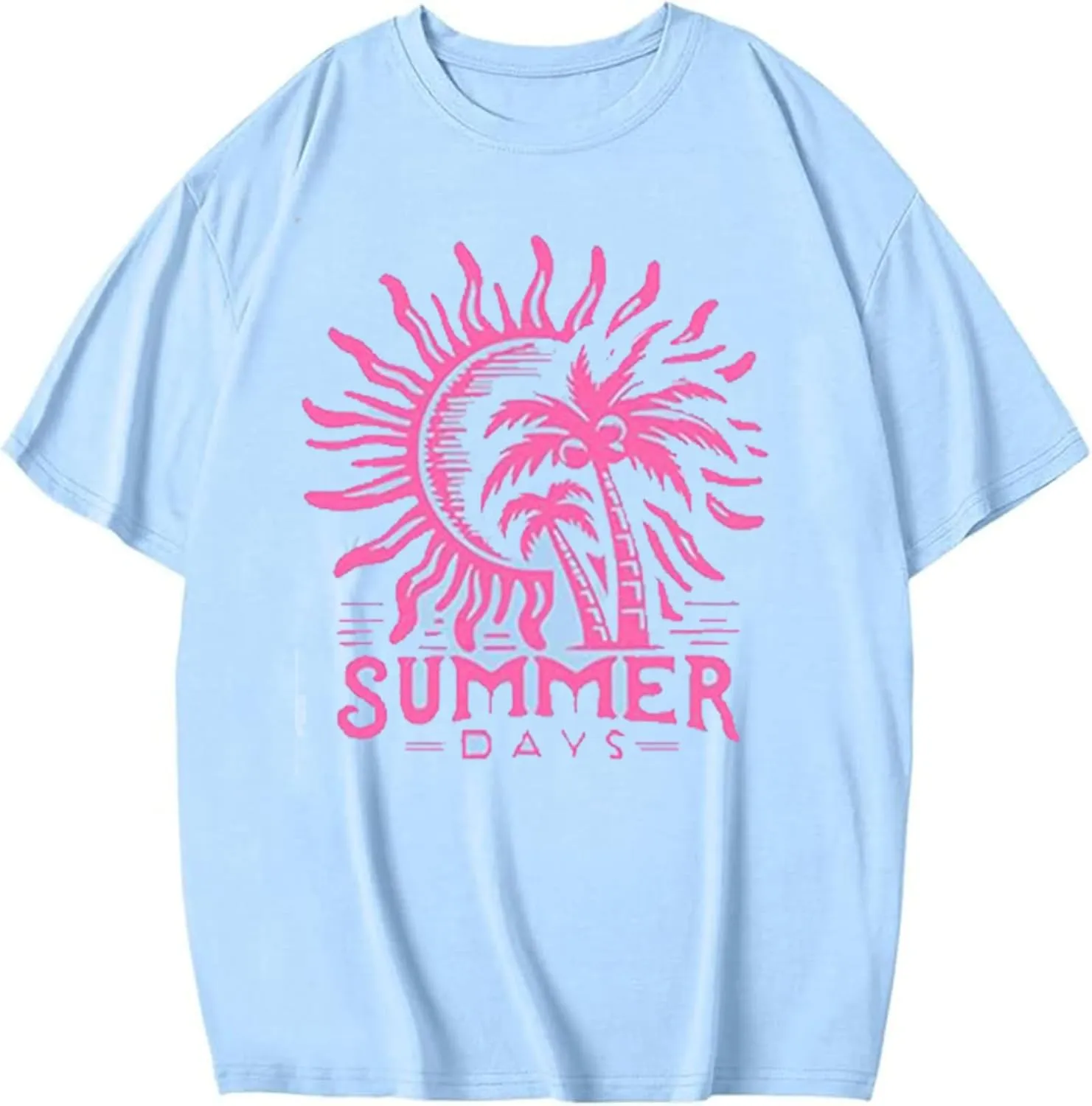 Oversized Graphic Tee Shirt for Women Summer Beach Vacation Clothes Casual Short Sleeve Loose Fit Basic T Shirt Top