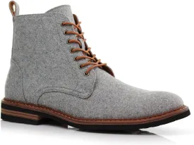 Polar Fox Brooke MPX806061 Grey Woolen and Leather Lace-up Fashion Chukka Boots with Zipper Closure