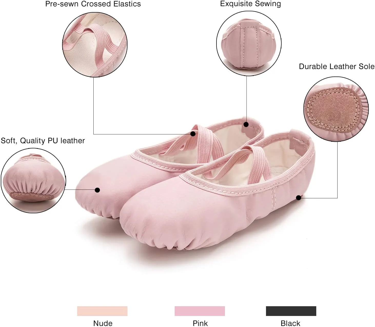 RoseMoli Ballet Shoes for Girls/Toddlers/Kids/Women, Leather Yoga Shoes/Ballet Slippers for Dancing