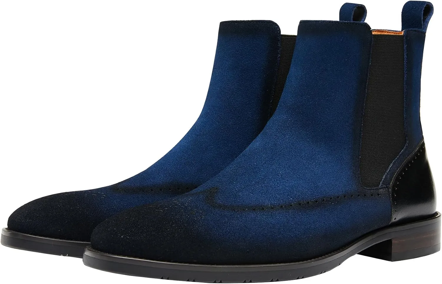 Santimon Mens Suede Chelsea Boots Wingtip Leather Brogue Boots Non Slip Formal Dress Casual Work Boots For Men