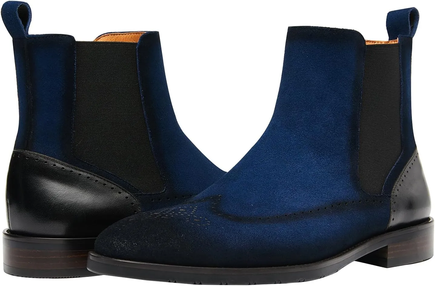 Santimon Mens Suede Chelsea Boots Wingtip Leather Brogue Boots Non Slip Formal Dress Casual Work Boots For Men