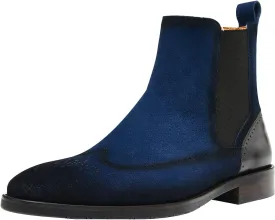 Santimon Mens Suede Chelsea Boots Wingtip Leather Brogue Boots Non Slip Formal Dress Casual Work Boots For Men
