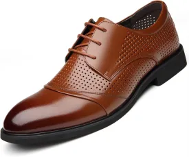 Single Season Dress Oxford Formal Shoes for Men Lace Up Burnished Cap Toe Height Increasing Elevator 2.3inch Leather Anti-Slip Low Top Non Slip Resistant Business Very Popular Among Young