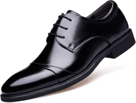 Single Season Dress Oxford Formal Shoes for Men Lace Up Burnished Cap Toe Height Increasing Elevator 2.3inch Leather Anti-Slip Low Top Non Slip Resistant Business Very Popular Among Young