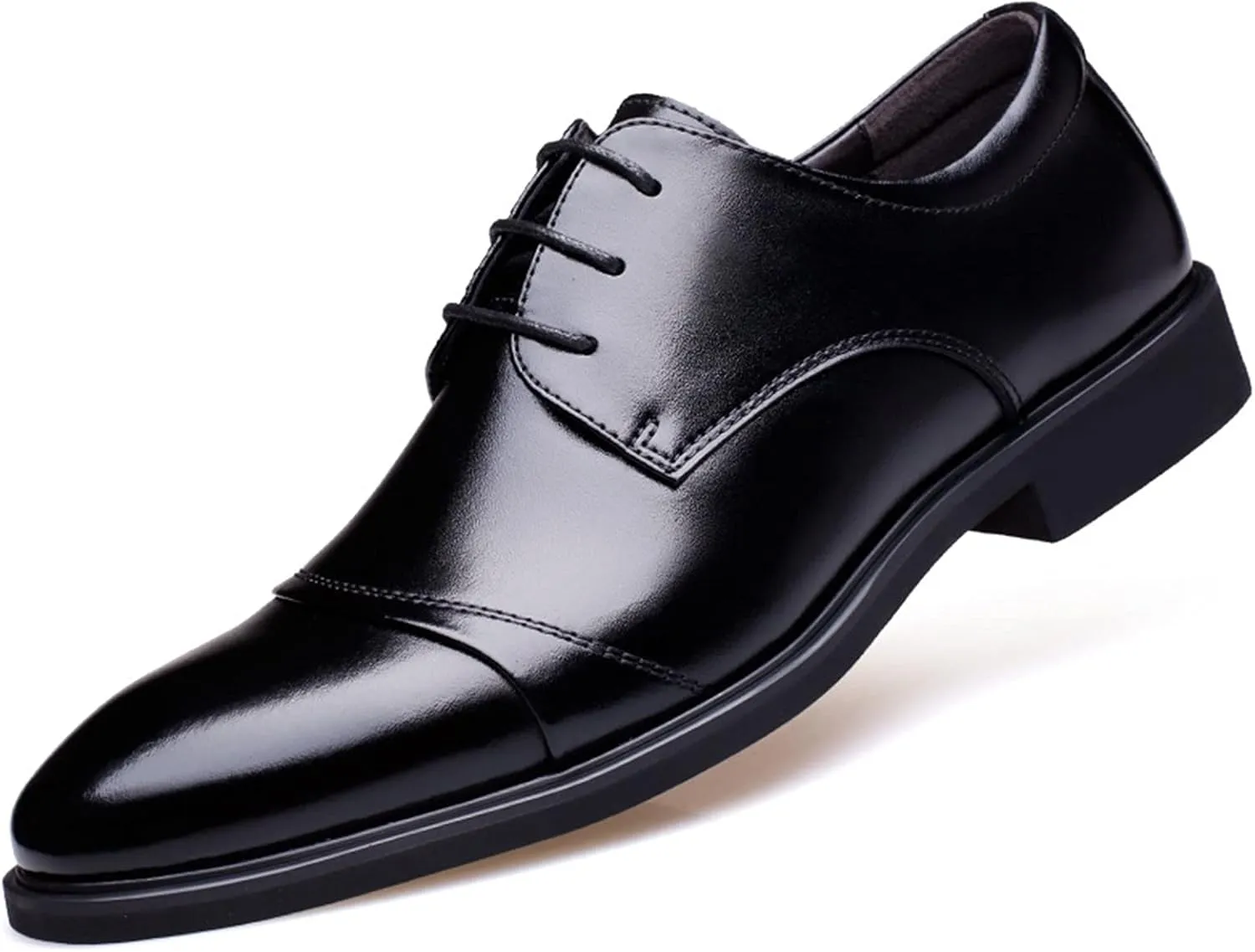 Single Season Dress Oxford Formal Shoes for Men Lace Up Burnished Cap Toe Height Increasing Elevator 2.3inch Leather Anti-Slip Low Top Non Slip Resistant Business Very Popular Among Young