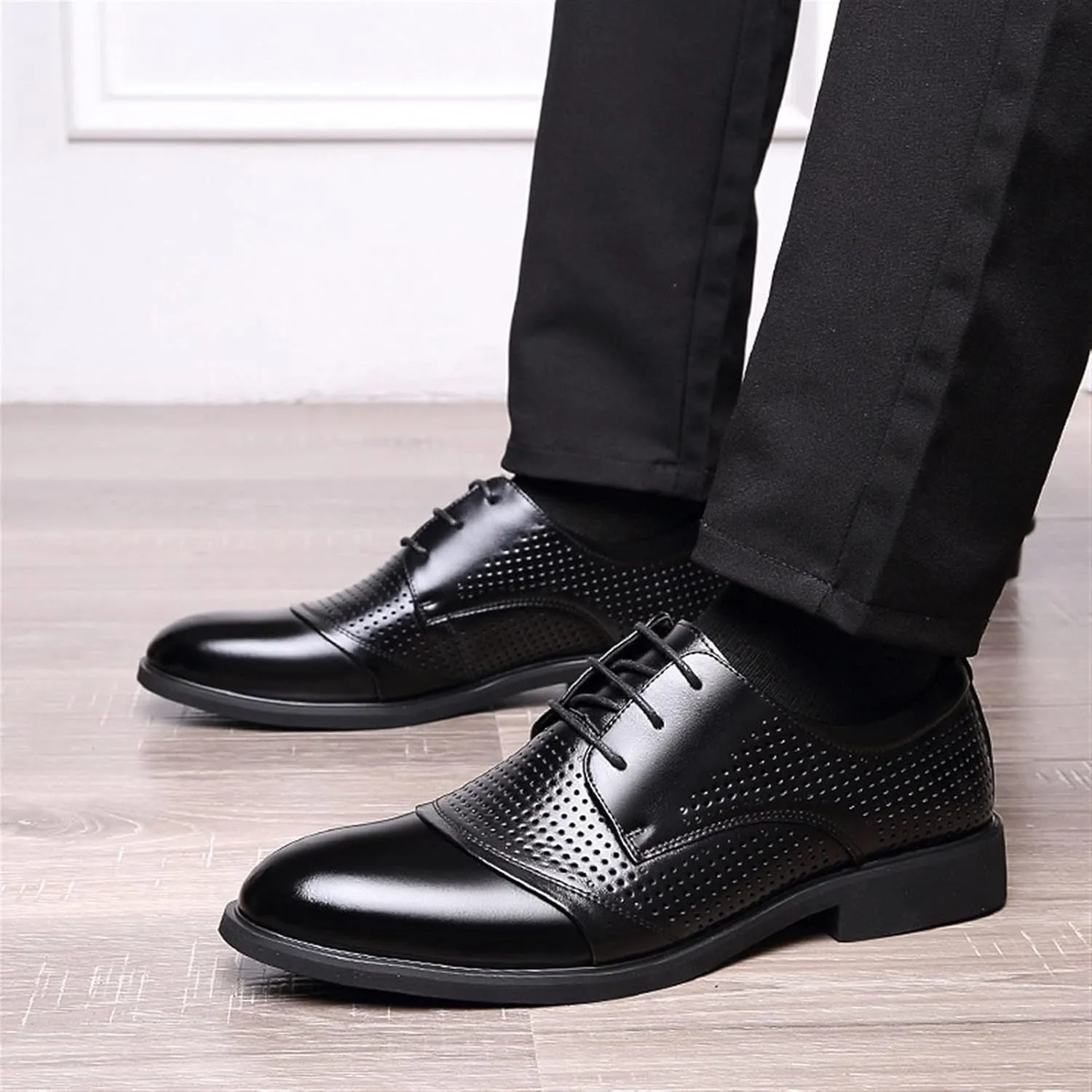 Single Season Dress Oxford Formal Shoes for Men Lace Up Burnished Cap Toe Height Increasing Elevator 2.3inch Leather Anti-Slip Low Top Non Slip Resistant Business Very Popular Among Young