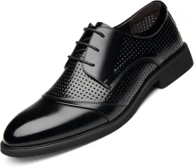 Single Season Dress Oxford Formal Shoes for Men Lace Up Burnished Cap Toe Height Increasing Elevator 2.3inch Leather Anti-Slip Low Top Non Slip Resistant Business Very Popular Among Young