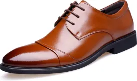 Single Season Dress Oxford Formal Shoes for Men Lace Up Burnished Cap Toe Height Increasing Elevator 2.3inch Leather Anti-Slip Low Top Non Slip Resistant Business Very Popular Among Young