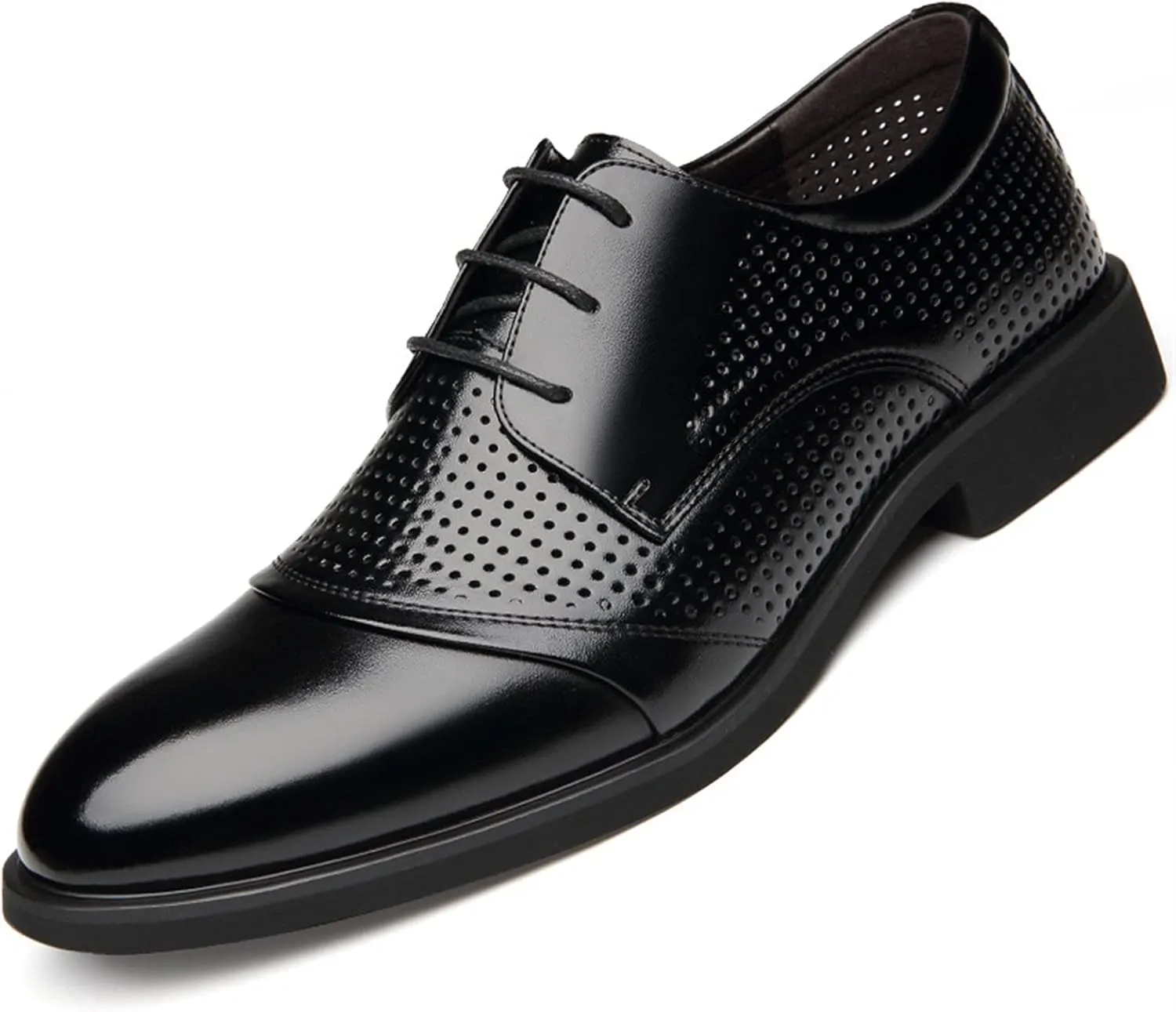 Single Season Dress Oxford Formal Shoes for Men Lace Up Burnished Cap Toe Height Increasing Elevator 2.3inch Leather Anti-Slip Low Top Non Slip Resistant Business Very Popular Among Young