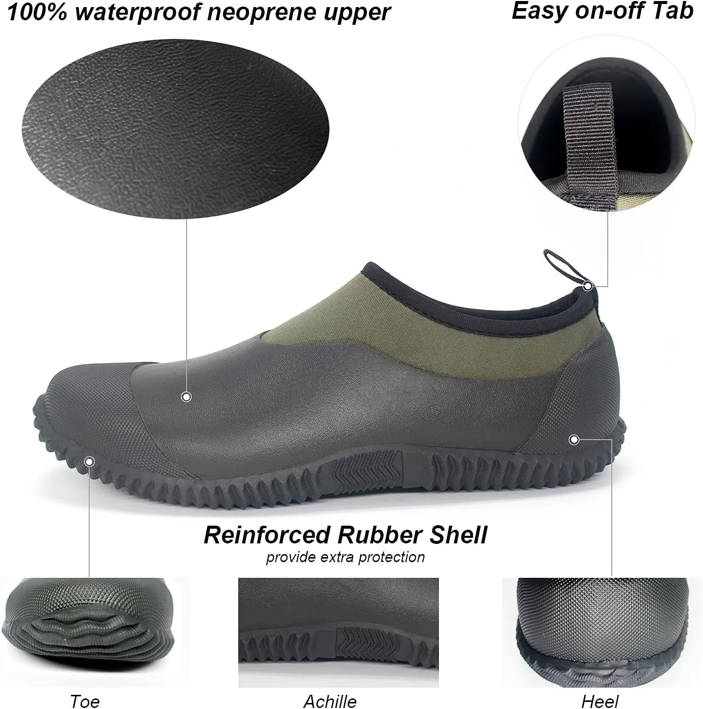 SWIFTFROG Mens Garden Boots - Unisex Waterproof Ankle Slip-On Footwear Rubber Rain Boots for Men Women Outdoor,Camping,Gardening