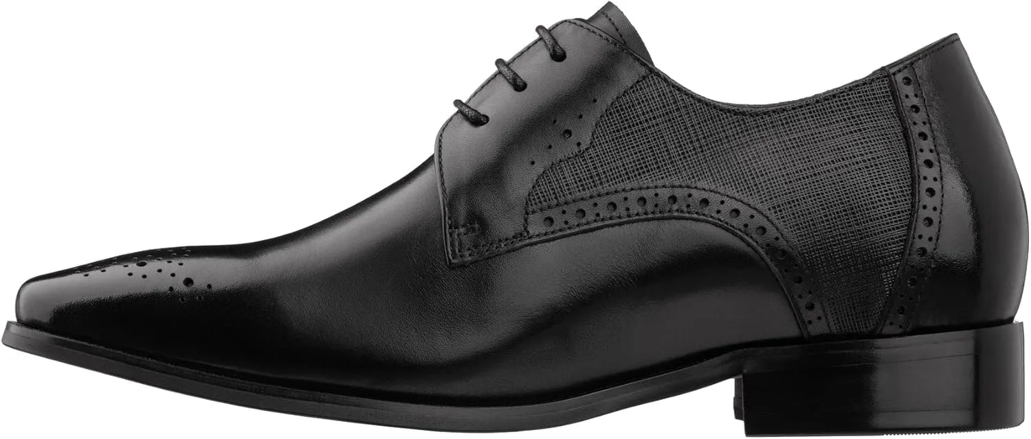 TOTO Men's Invisible Height Increasing Elevator Shoes - Black Premium Leather Lace-up Formal Dress Oxfords- 2.2 Inches Taller - Y6511 - Size 9 D(M) US
