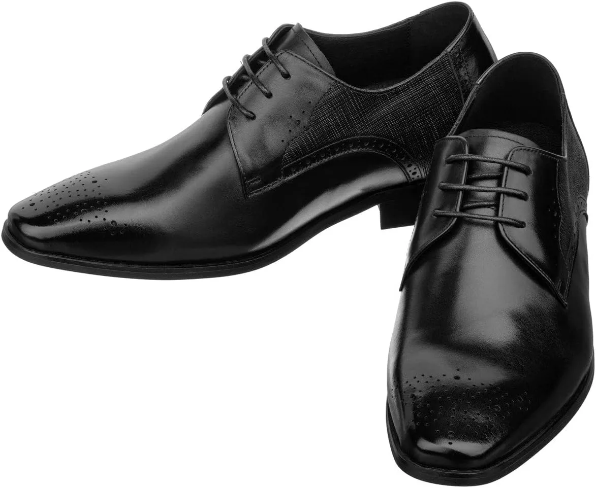 TOTO Men's Invisible Height Increasing Elevator Shoes - Black Premium Leather Lace-up Formal Dress Oxfords- 2.2 Inches Taller - Y6511 - Size 9 D(M) US
