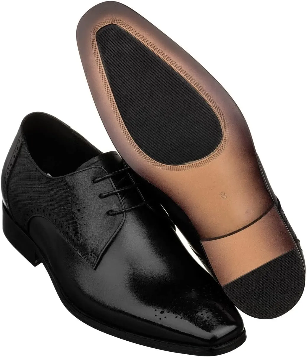TOTO Men's Invisible Height Increasing Elevator Shoes - Black Premium Leather Lace-up Formal Dress Oxfords- 2.2 Inches Taller - Y6511 - Size 9 D(M) US