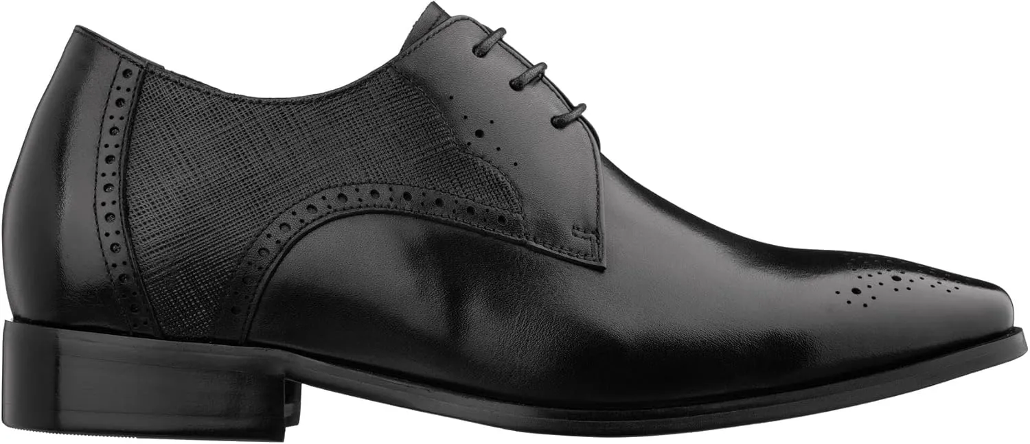 TOTO Men's Invisible Height Increasing Elevator Shoes - Black Premium Leather Lace-up Formal Dress Oxfords- 2.2 Inches Taller - Y6511 - Size 9 D(M) US