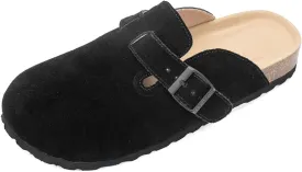 Unixsex Cork Suede Clogs and Mules,Leather Clog Women,Suede Clog Men,Soft Leather Sandal,House Slipper,Skin-Friendly Footbed,Adjustable Buckle,Arch Support