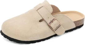 Unixsex Cork Suede Clogs and Mules,Leather Clog Women,Suede Clog Men,Soft Leather Sandal,House Slipper,Skin-Friendly Footbed,Adjustable Buckle,Arch Support