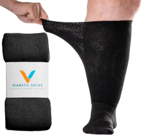 Viasox EasyStretch Diabetic Socks for Men & Women, Non Binding Top, Seamless Toe, Loose Fit (Black, Medium)