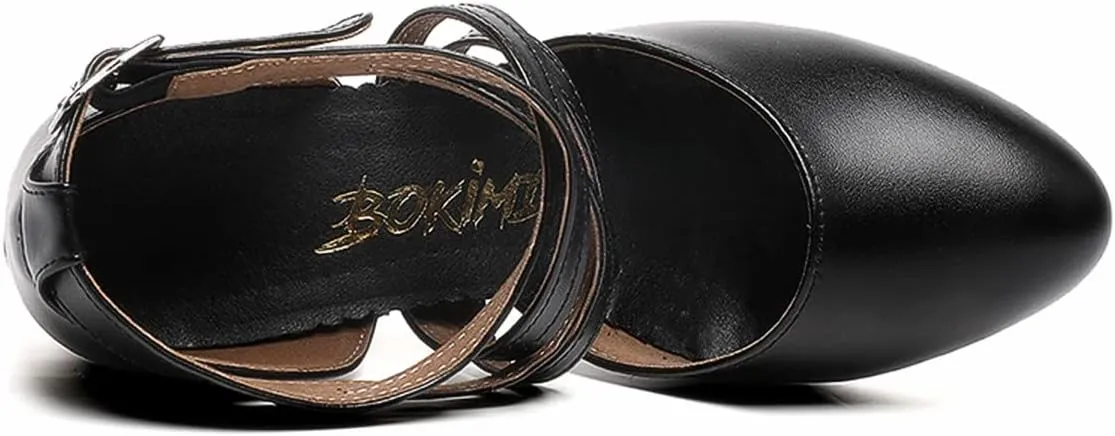 Womens Black Cross Strap Character Shoes Latin Salsa Ballroom Dance Heels Wedding Dress Pumps