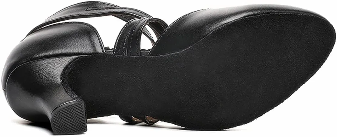 Womens Black Cross Strap Character Shoes Latin Salsa Ballroom Dance Heels Wedding Dress Pumps
