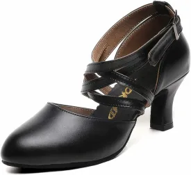 Womens Black Cross Strap Character Shoes Latin Salsa Ballroom Dance Heels Wedding Dress Pumps