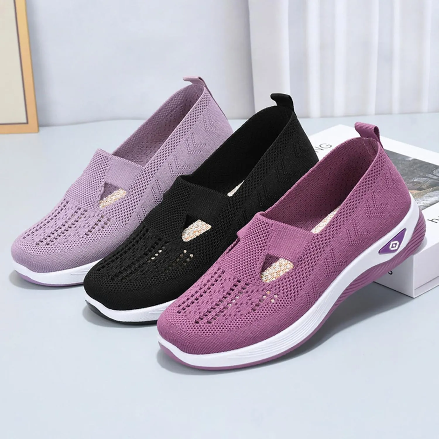 Women's Casual Sneakers  Lightweight & Breathable Mesh Slip-On Walking Shoes, Easy to Wear, Anti-Slip Sole, Perfect for Work, Travel & Everyday Comfort
