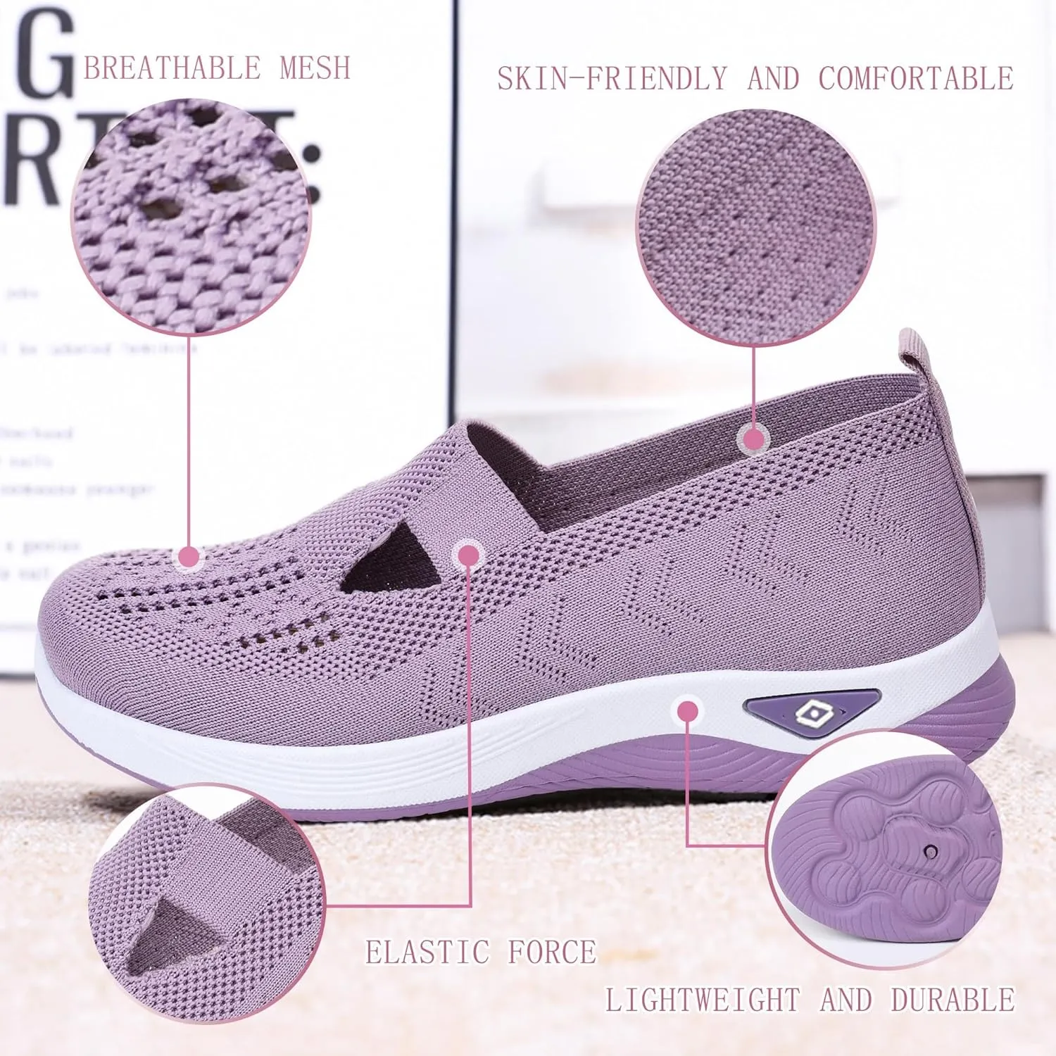 Women's Casual Sneakers  Lightweight & Breathable Mesh Slip-On Walking Shoes, Easy to Wear, Anti-Slip Sole, Perfect for Work, Travel & Everyday Comfort
