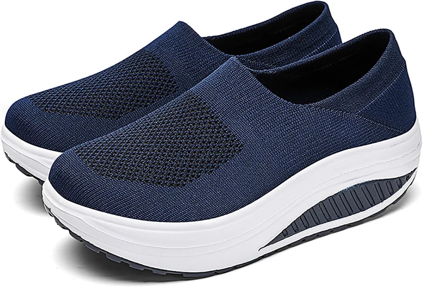 Women's Knitted Platform Slip On Walking Sneakers,Comfort Lightweight Arch Support Non Slip Casual Mesh Breathable Workout Work Shoes