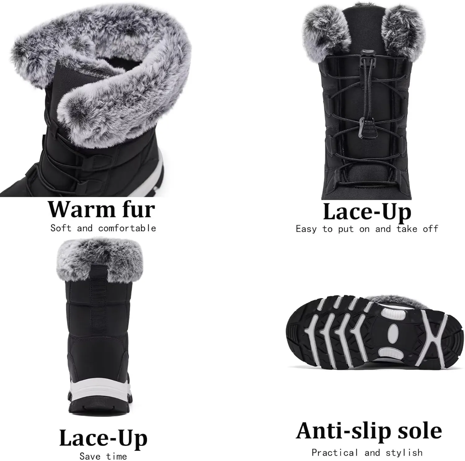 Women's Warm Winter Boots Waterproof Comfortable Snow boots for Cold Weather Mid Calf Insulated shoes