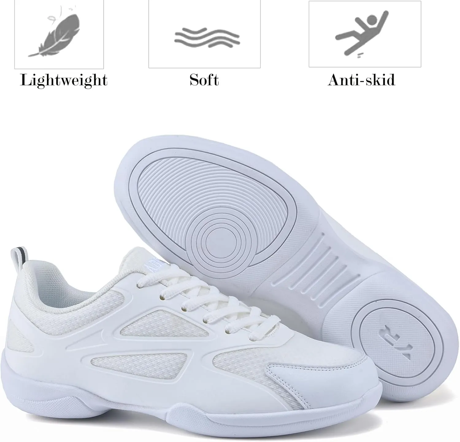 WUIWUIYU Youth Girls Cheer Shoes White Cheerleading Dance Shoes Athletic Training Tennis Walking Competition Sneakers