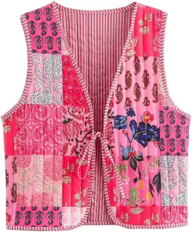 Wyeysyt Women's Cropped Floral Quilted Puffer Vest Printed Lightweight Sleeveless Padded Gilet Outwear