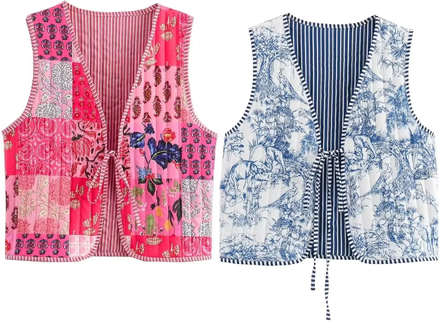 Wyeysyt Women's Cropped Floral Quilted Puffer Vest Printed Lightweight Sleeveless Padded Gilet Outwear