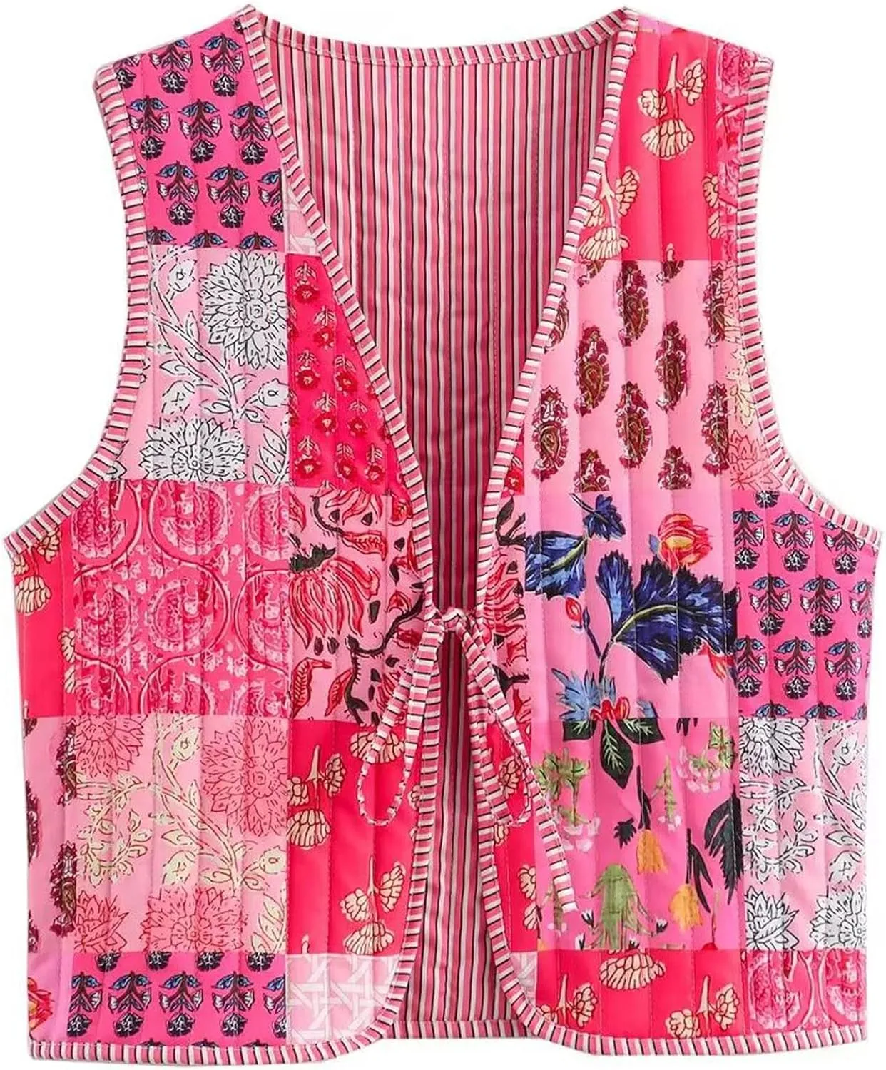 Wyeysyt Women's Cropped Floral Quilted Puffer Vest Printed Lightweight Sleeveless Padded Gilet Outwear